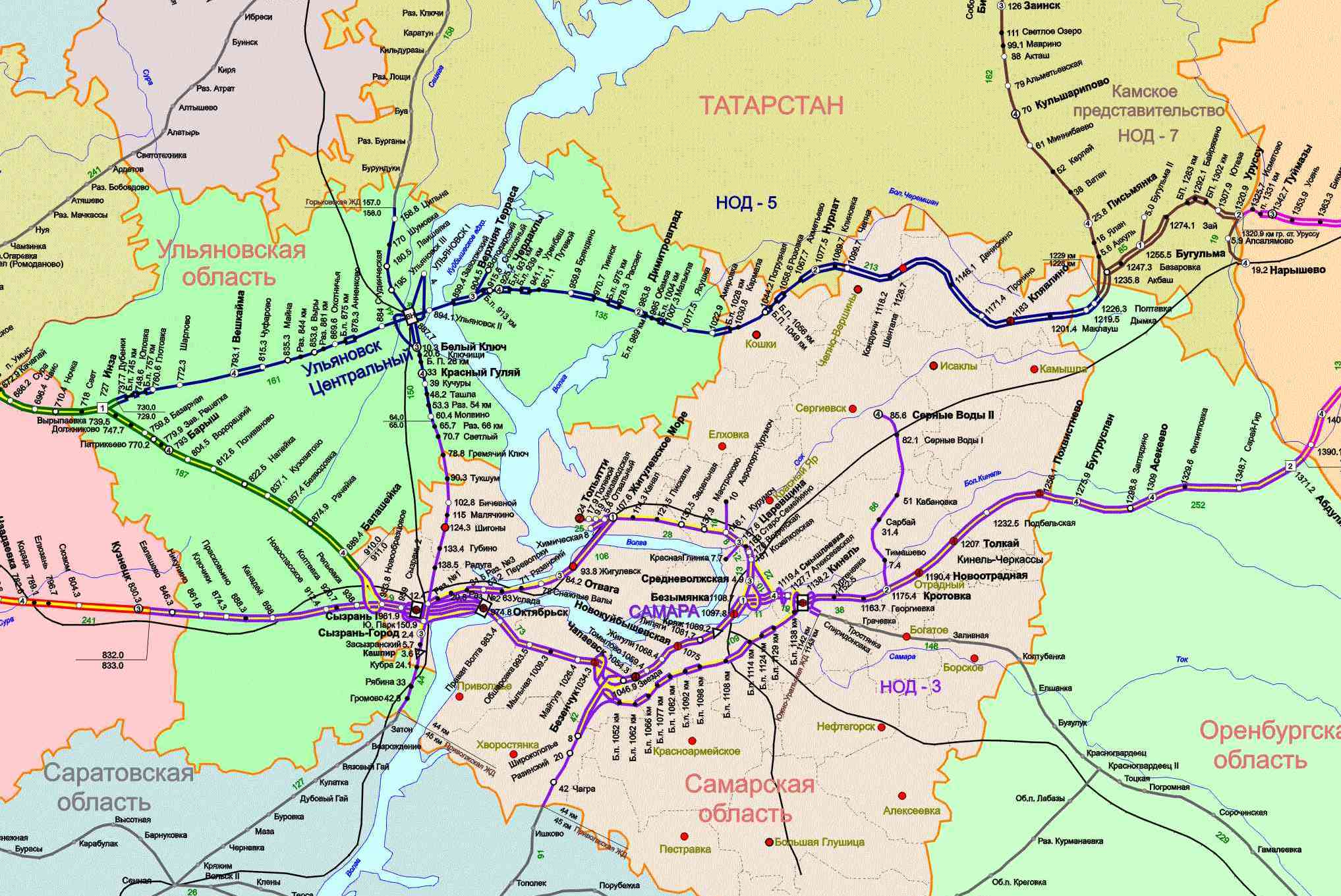 Карта Куйбышевской железной дороги